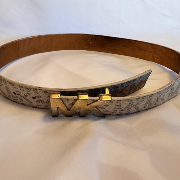 Michael Kors Beige Belt with Gold MK Buckle - Picture 8 of 8